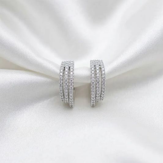Triple Row Crystal Hoop Earrings