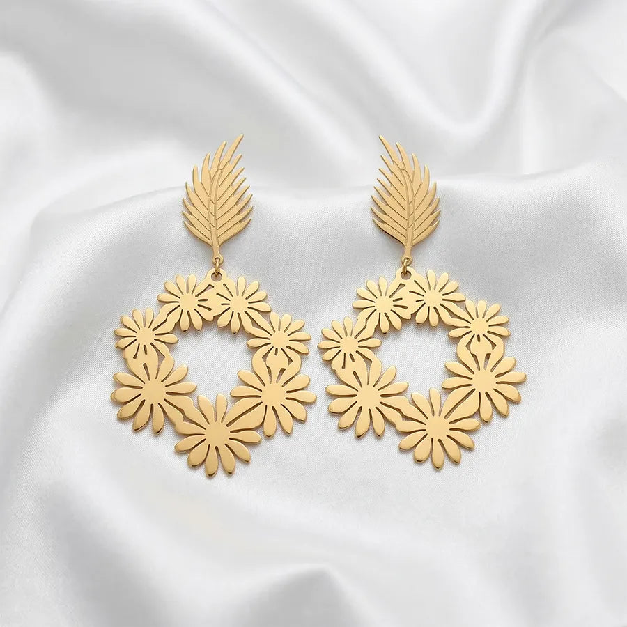 Golden Floral Hollow Statement Earring