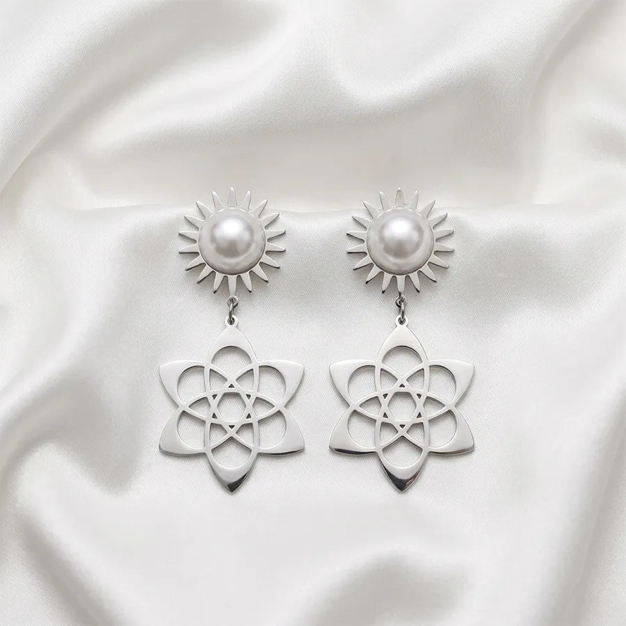 Pearl Sun & Geometric Star Earring