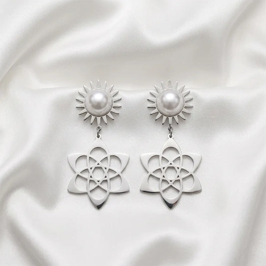 Pearl Sun & Geometric Star Earring