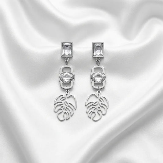 Leaf Charm Crystal Drop Earring