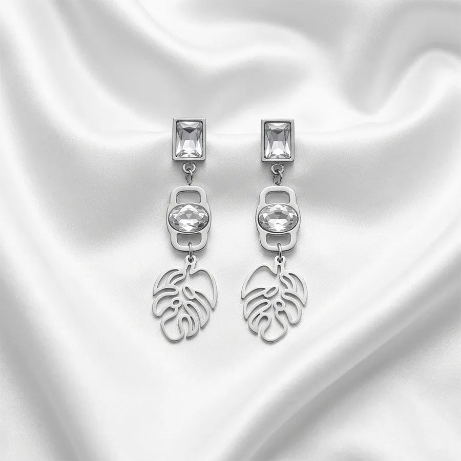 Leaf Charm Crystal Drop Earring