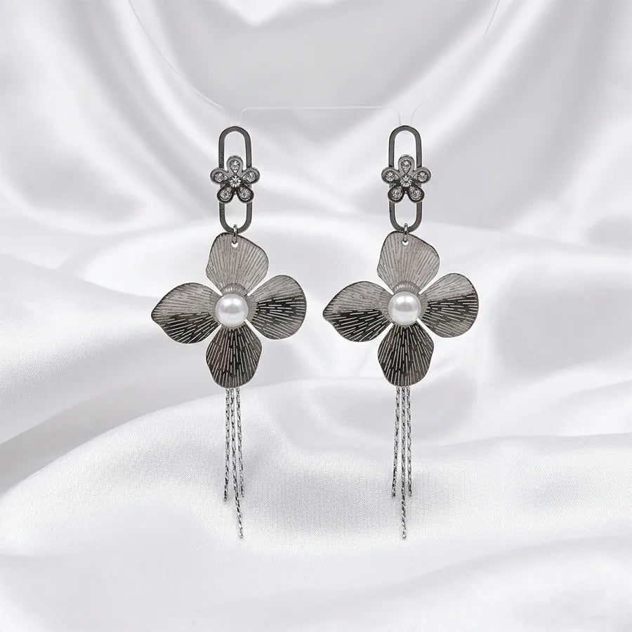 Floral Pearl Statement Tassel Earring