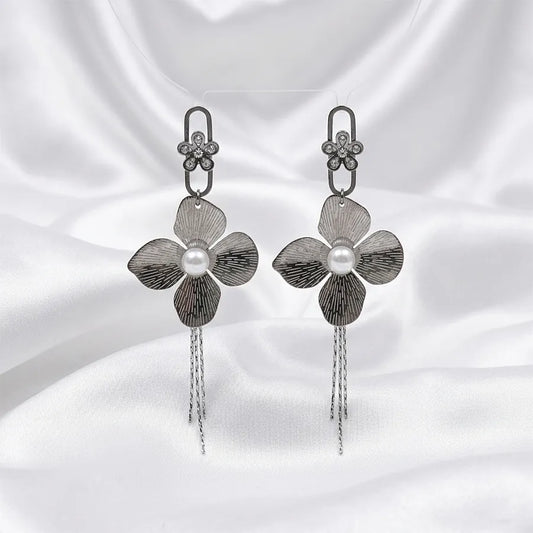Floral Pearl Statement Tassel Earring