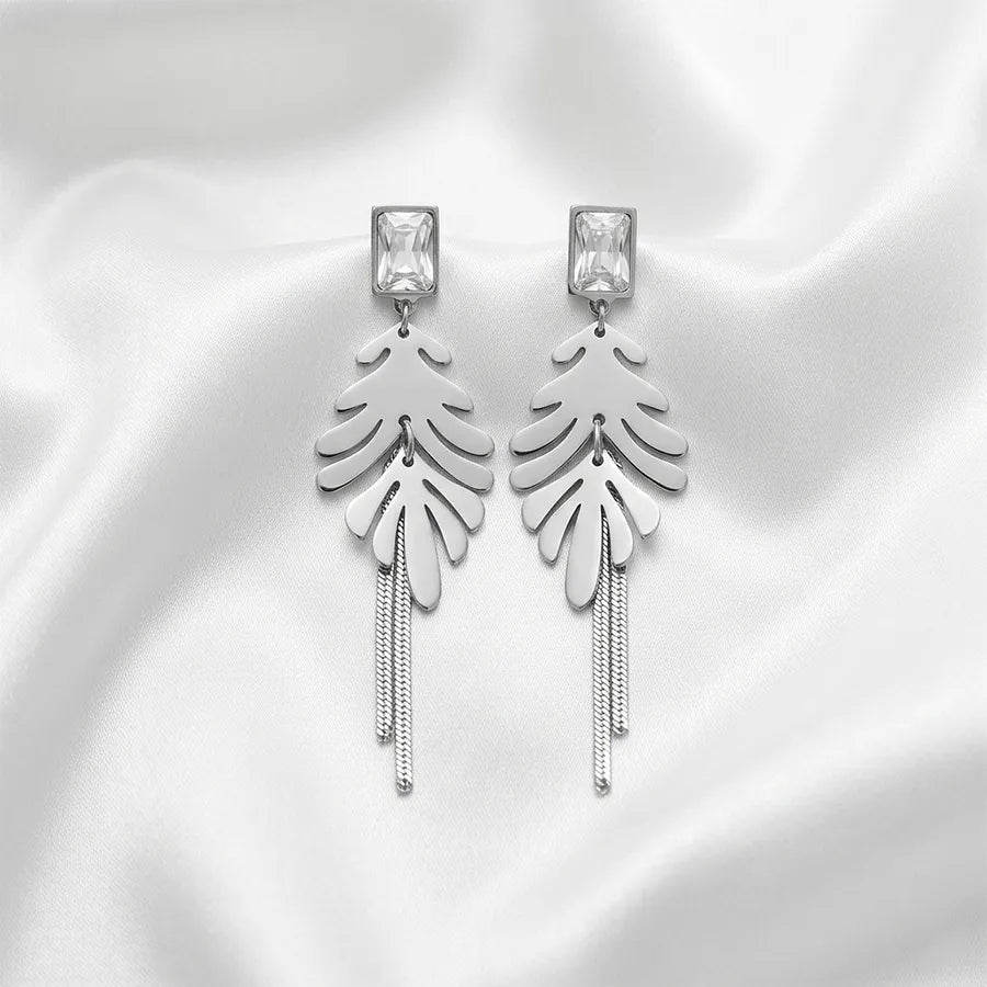 Leaf Tassel Crystal Earring