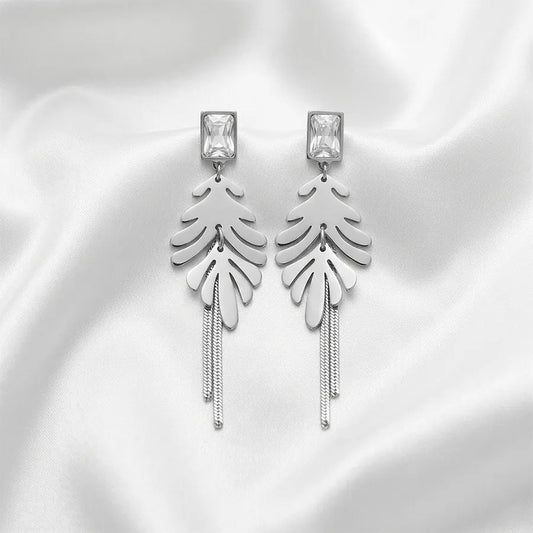 Leaf Tassel Crystal Earring