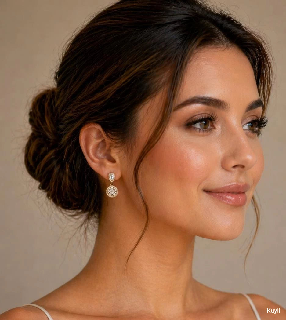 Round Floral Crystal Drop Earring