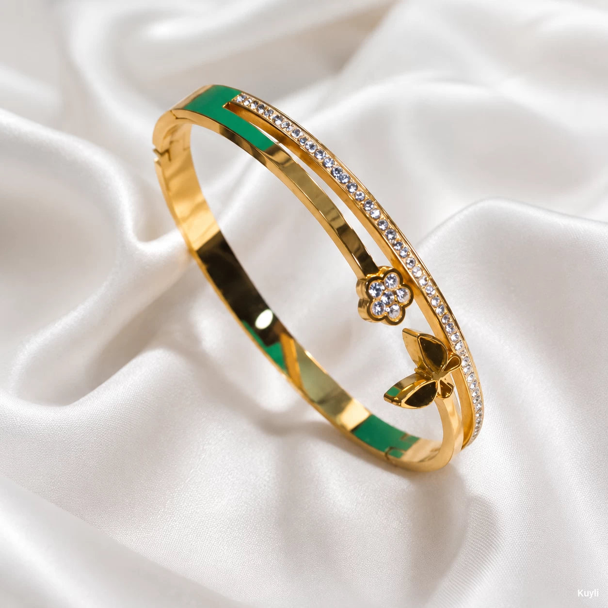 Butterfly Floral Gold Kada Bracelet