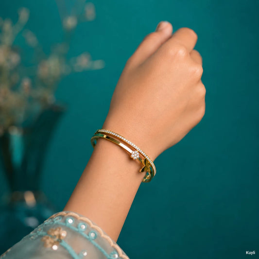 Butterfly Floral Gold Kada Bracelet