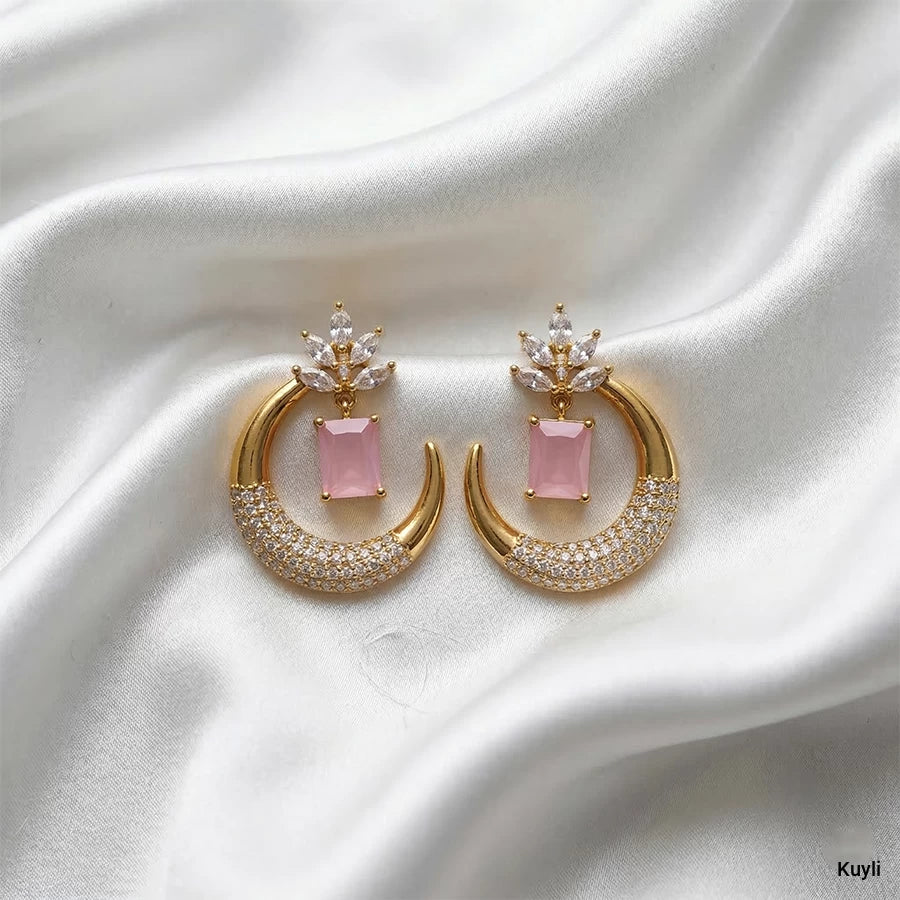 Pink Stone Crescent Luxe Earring
