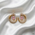 Pink Stone Crescent Luxe Earring