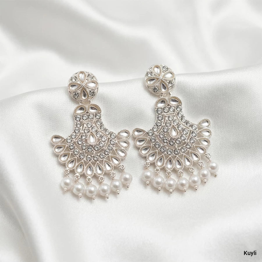 Silver-Toned Floral Chandbali Cluster