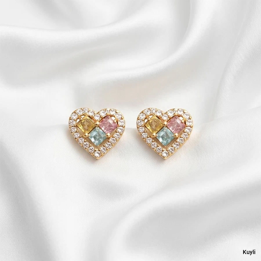 Pastel Crystal Heart Stud