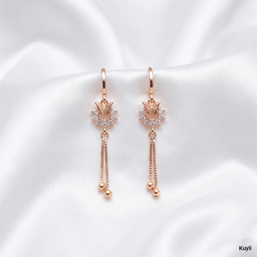 Rose Gold Floral Drop Tassel Earring