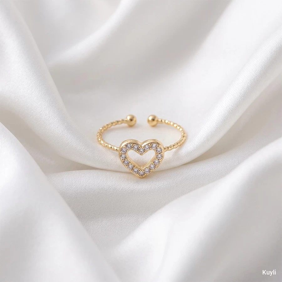 Elegant Crystal Heart Adjustable Ring [ Adjustable type ]