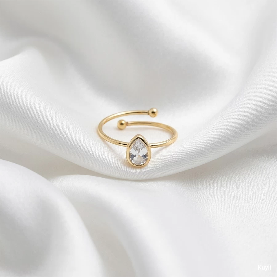 Elegant Teardrop Crystal Adjustable Ring [ Adjustable type ]