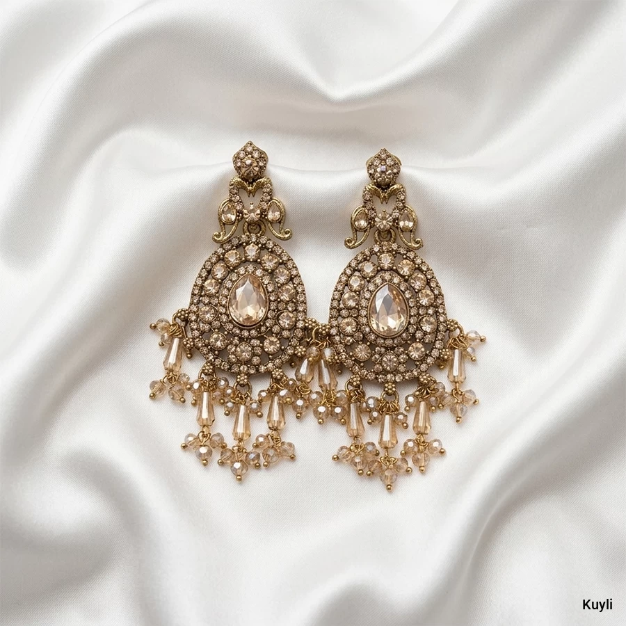 Vintage Champagne Crystal Chandbali