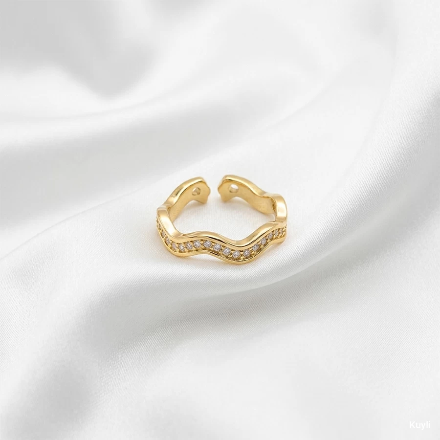 Elegant Wave Pave Open Ring [ Adjustable type ]