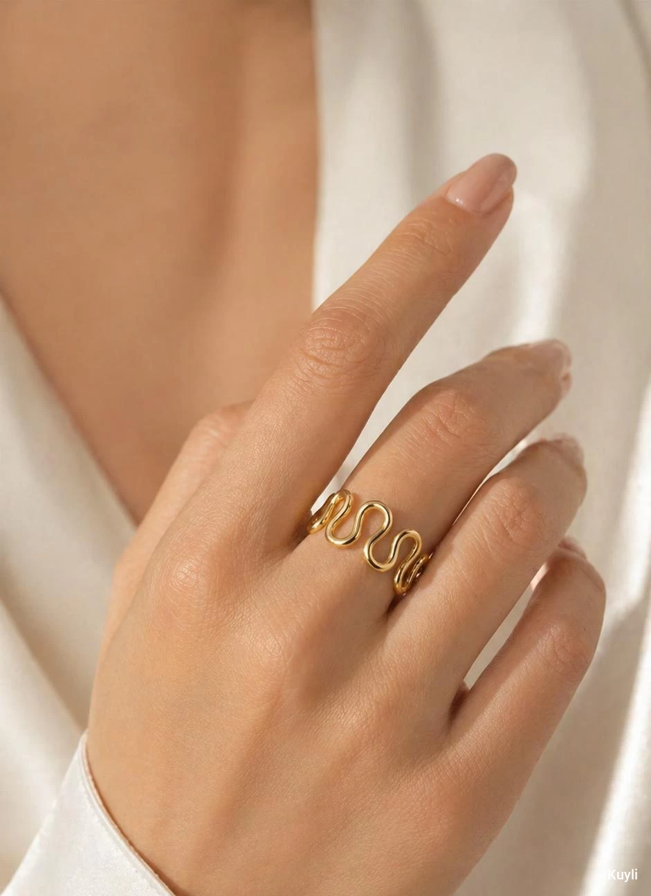 Golden Wave Adjustable Open Ring[ Adjustable type ]