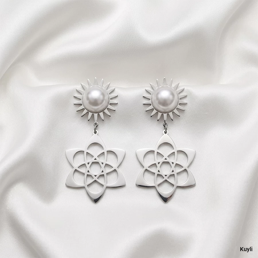 Pearl Sun & Geometric Star Earring