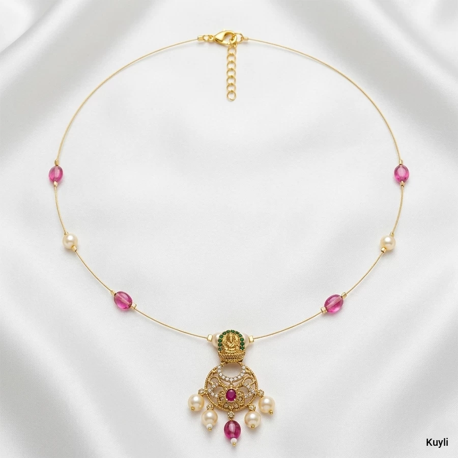 Elegant Gold-Plated Lakshmi Pendant Invisible Chain