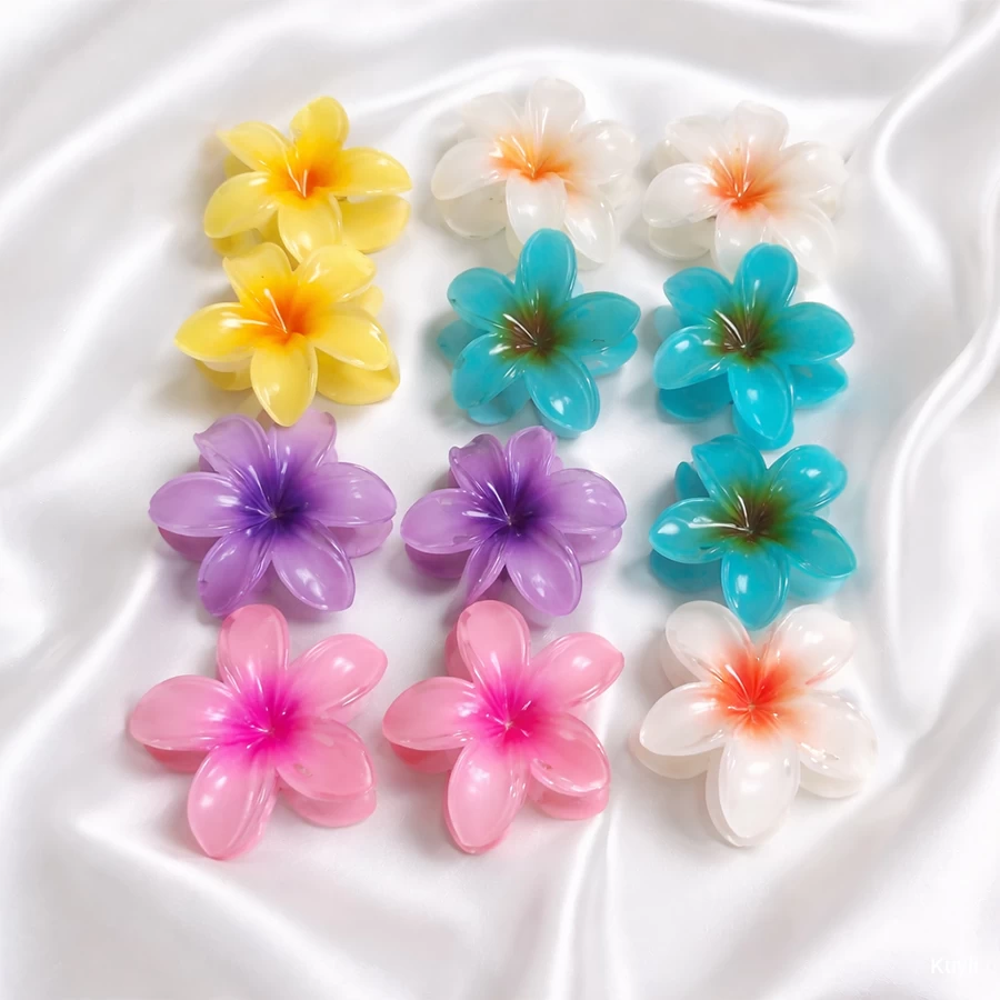 (299 Combo Pack)The Petal & Bloom Collection[ Any 2 Big Frangipani Clips, Any 2 small Frangipani clips, Any 2 matte Dhalia clips, Any 2 matte Frangipani clips, Any 2 matte Hibiscus clips)