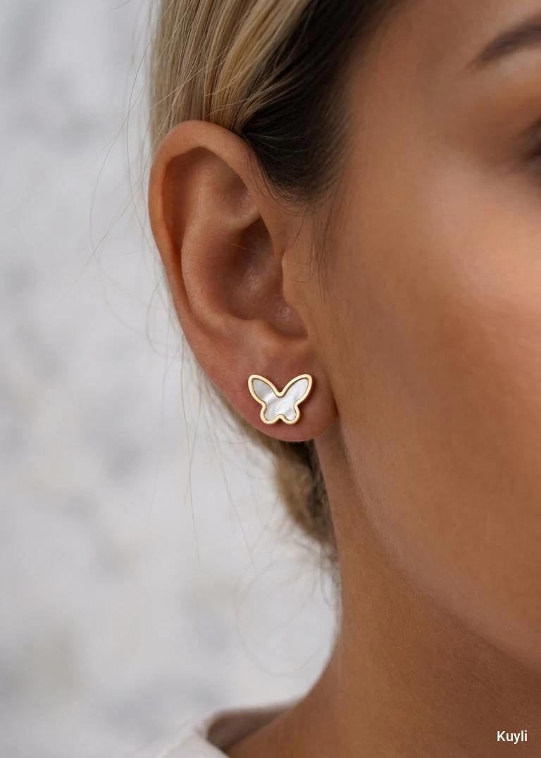 Mother-of-Pearl Butterfly Stud