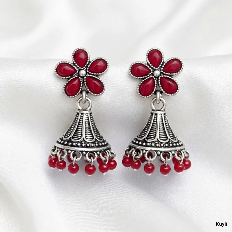 Floral Oxidized Jhumka