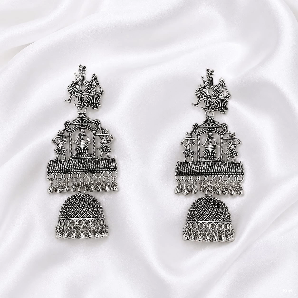 Radha Krishna Antique Silver Jhumka
