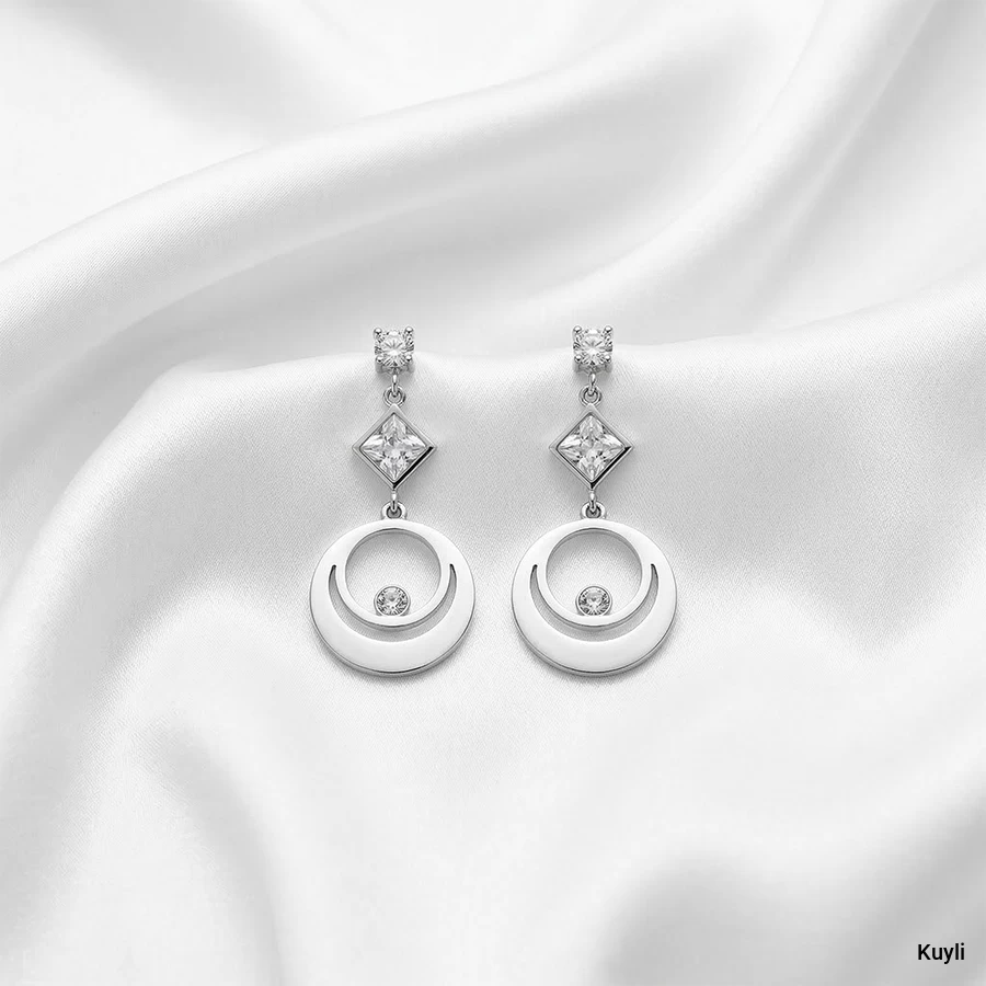 Modern Halo Crystal Drop Earring