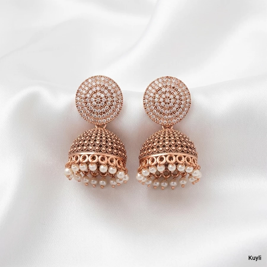 Rose Gold Pearl Drop Jhumka