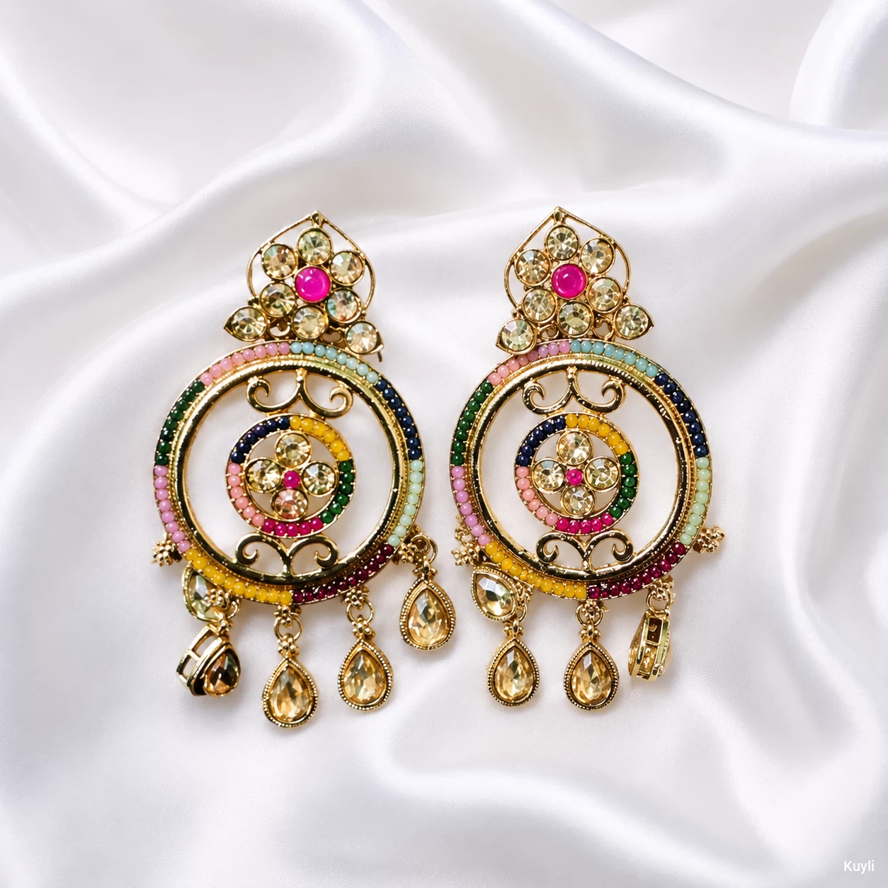 Multicolor Floral Chandbali Statement Earring