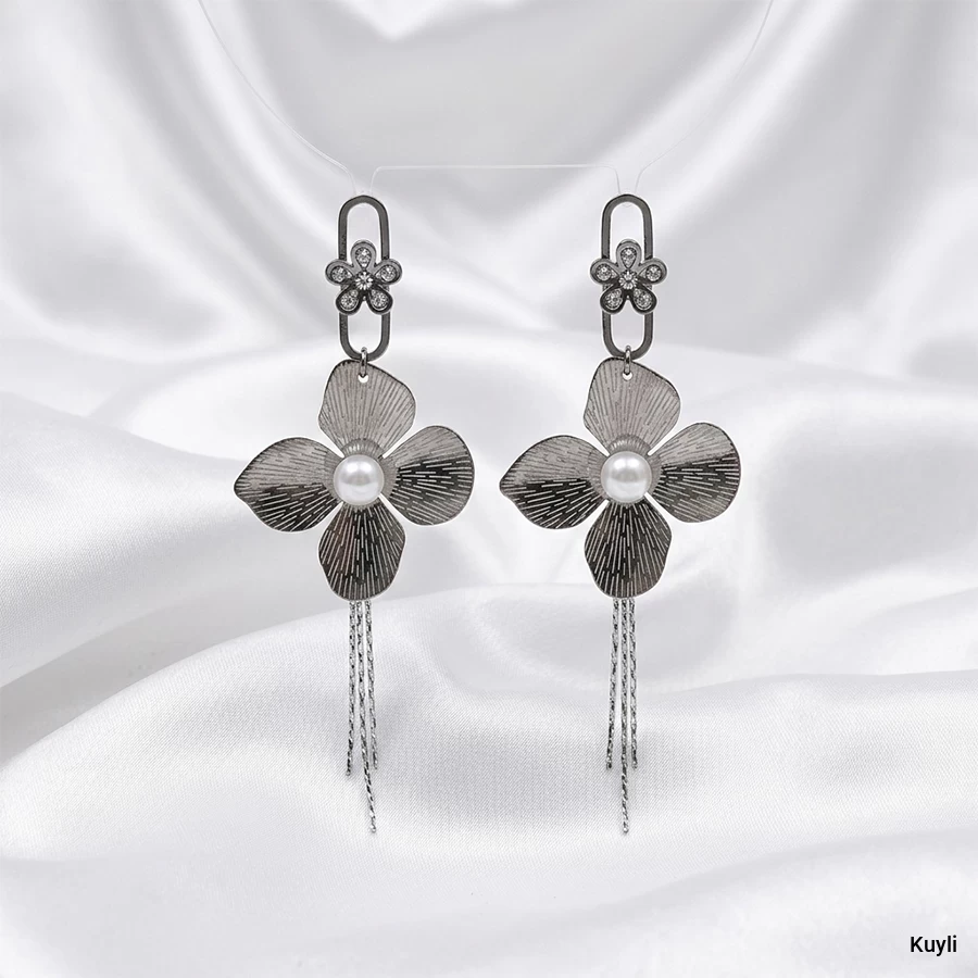 Floral Pearl Statement Tassel Earring